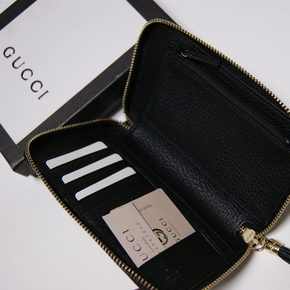 New Gucci Soho Black Leather Unisex Zip Around Wallet Purse - Picture 2 of 7